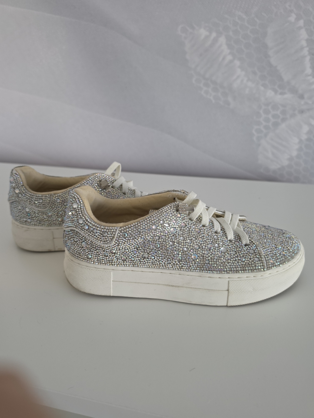 Betsey Johnson Crystal Embellished White Platform Espadrille Sneakers